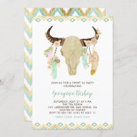 Tribal Floral Skull and Feathers Sweet Sixteen