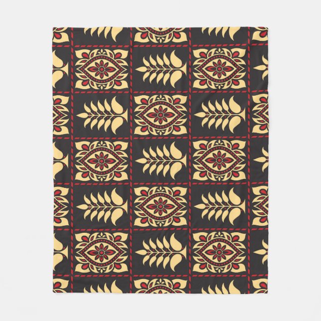Tribal Floral: Vintage Pattern Elegance Fleece Blanket (Front)