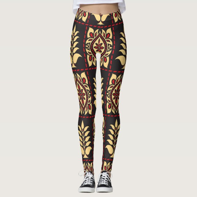 Tribal Floral: Vintage Pattern Elegance Leggings (Front)