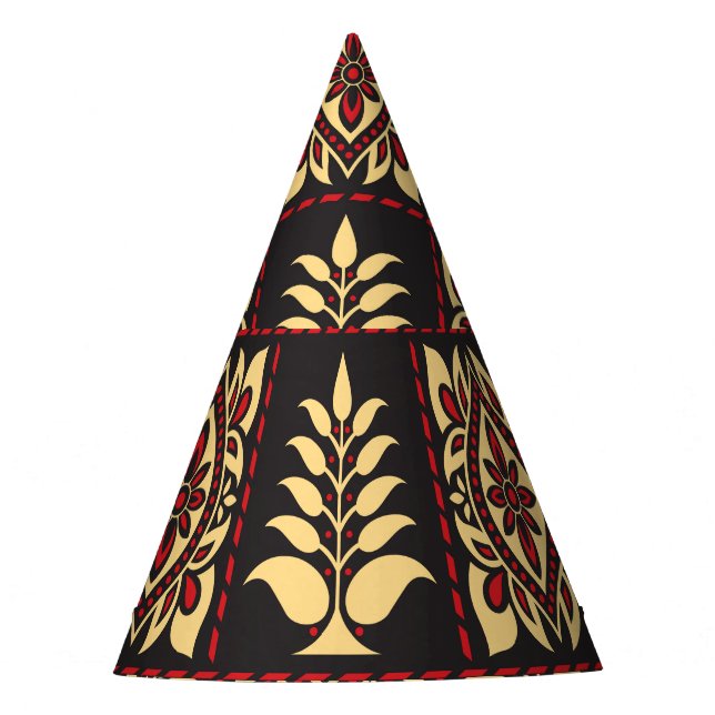 Tribal Floral: Vintage Pattern Elegance Party Hat (Front)