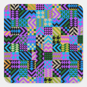 Tribal Folk Art - Blue Square Sticker
