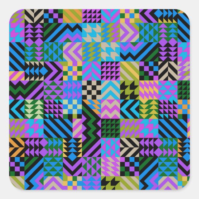 Tribal Folk Art - Blue Square Sticker (Front)