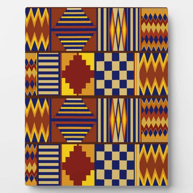 Tribal Folk Art - Rust Navy Yellow Plaque (Front)