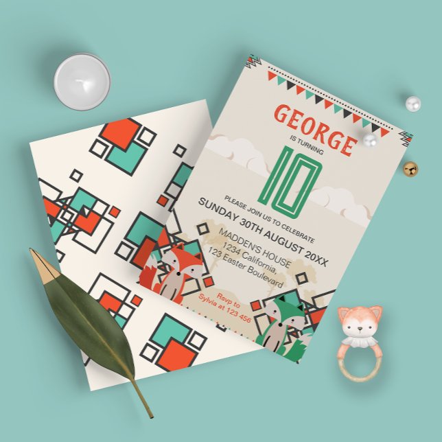 Tribal Fox, Colourful Geometric Shapes Birthday  Invitation (Tribal Fox, Colorful Geometric Shapes Birthday Invitation)