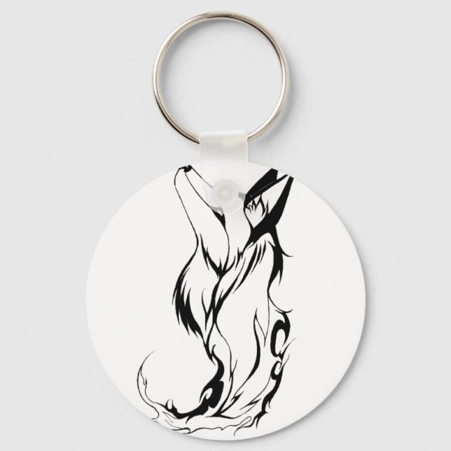 Tribal Fox Tattoo Design Key Ring (Front)