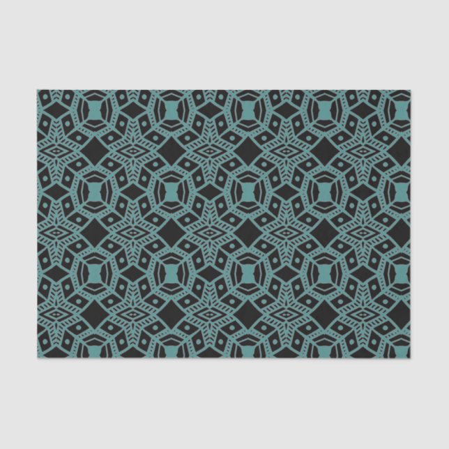 Tribal Gems Black & Teal Pattern Tissue Paper (Front)
