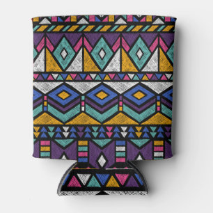 Tribal Geometric Aztec: Colourful Vintage Pattern Can Cooler