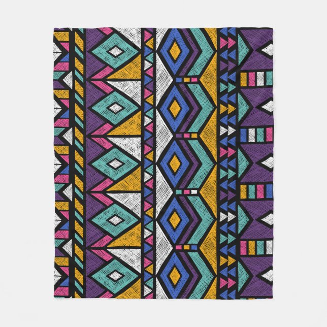 Tribal Geometric Aztec: Colourful Vintage Pattern Fleece Blanket (Front)