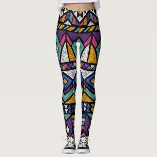 Tribal Geometric Aztec: Colourful Vintage Pattern Leggings