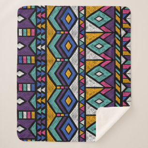 Tribal Geometric Aztec: Colourful Vintage Pattern Sherpa Blanket