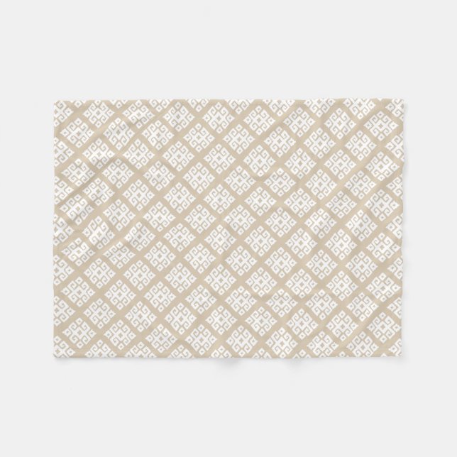 Tribal geometric buff and white patterned blanket (Front (Horizontal))