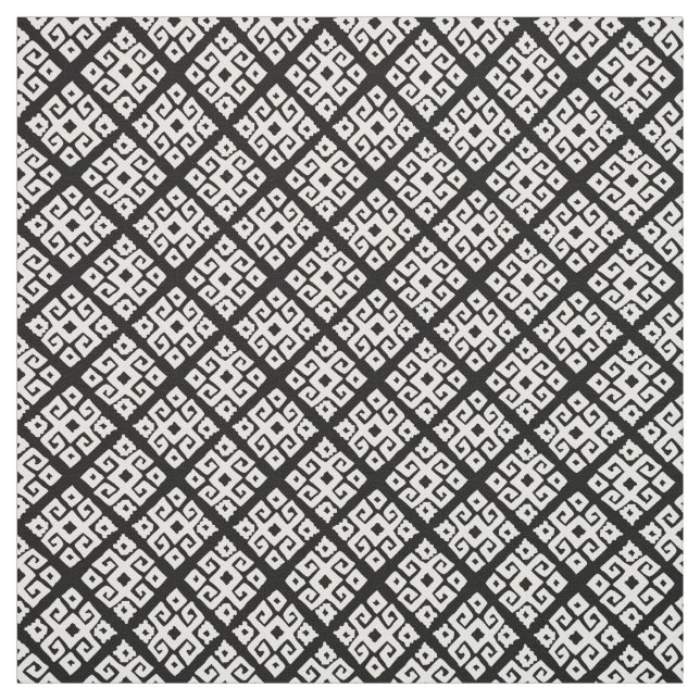 Tribal geometric key white black patterned fabric (Swatch)