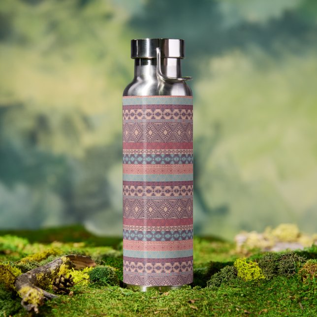 Tribal Geometric Mudcloth Stripe Boho Multicolor Water Bottle (Outdoor)