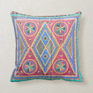 Tribal Geometric Pattern Arabian Wooden Door Cushion