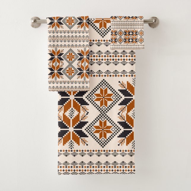 Tribal geometric pattern bath towel set (Insitu)