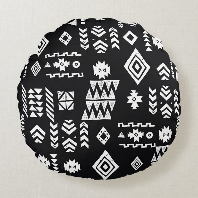 Tribal geometric: stylish seamless background. round cushion (Front)