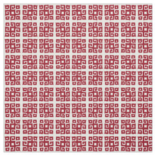 Tribal geometric white red square patterned fabric