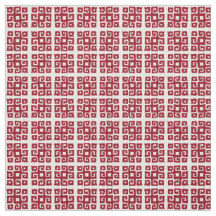 Tribal geometric white red square patterned fabric