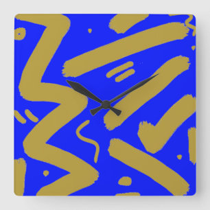 Tribal Gold and Royal Blue Square Wall Clock