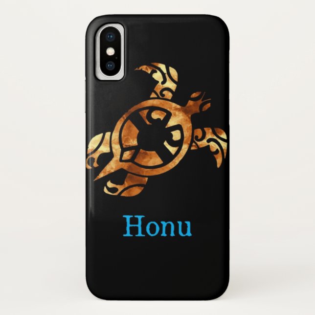 Tribal Gold Hawaiian Sea Turtle on Black Case-Mate iPhone Case (Back)