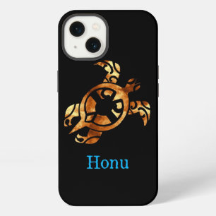 Tribal Gold Hawaiian Sea Turtle on Black iPhone 13 Case