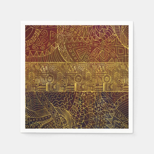 Tribal  Gold Pattern on Brown Paint Napkin (Front)
