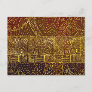 Tribal Gold Pattern on Brown Paint Postcard