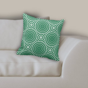 Tribal Green Geometric Nested Circular Pattern Cushion