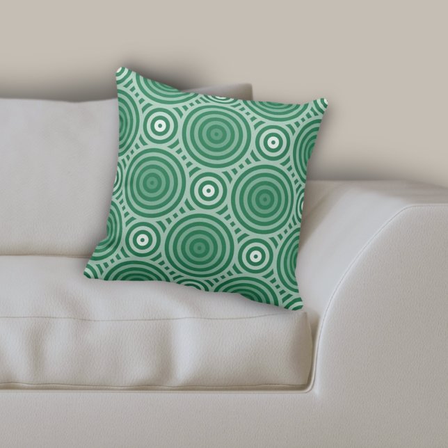 Tribal Green Geometric Nested Circular Pattern Cushion (Tribal Green Geometric Nested Circular Pattern Throw Pillow)