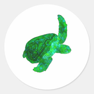 Tribal Green Sea Turtle Classic Round Sticker
