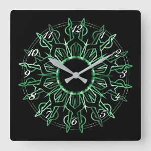 Tribal Green Sun Wall Clock