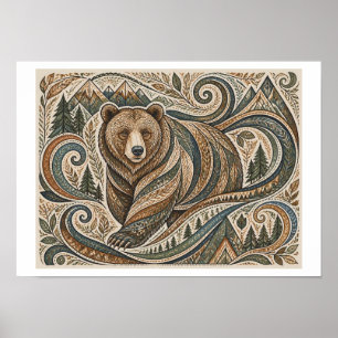 Tribal grizzly art poster