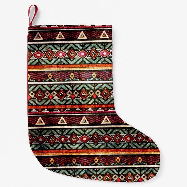 Tribal grunge ethno folk pattern in retro style small christmas stocking (Front)