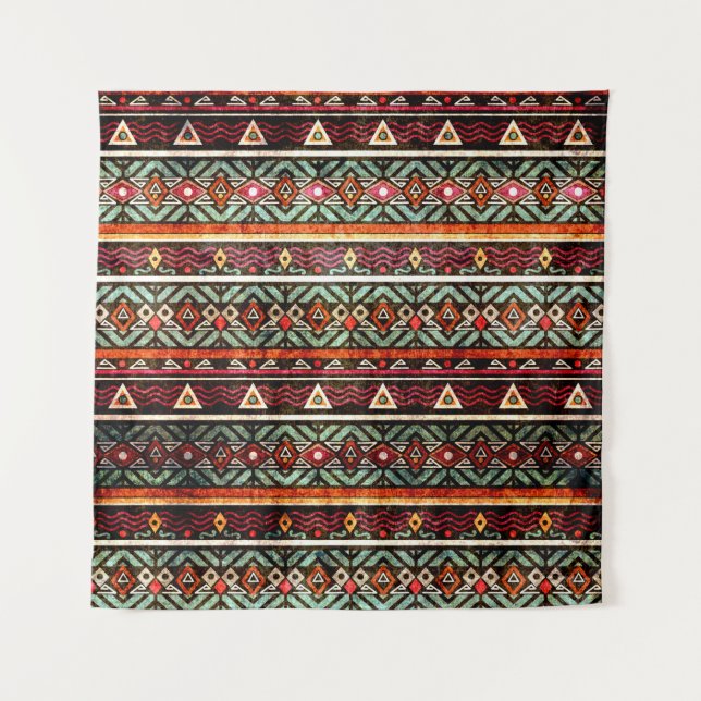 Tribal grunge ethno folk pattern in retro style tapestry (Front)