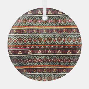 Tribal Grunge: Ethno Retro Pattern Glass Tree Decoration