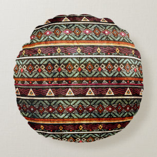 Tribal Grunge: Ethno Retro Pattern Round Cushion