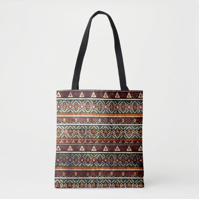 Tribal Grunge: Ethno Retro Pattern Tote Bag (Front)