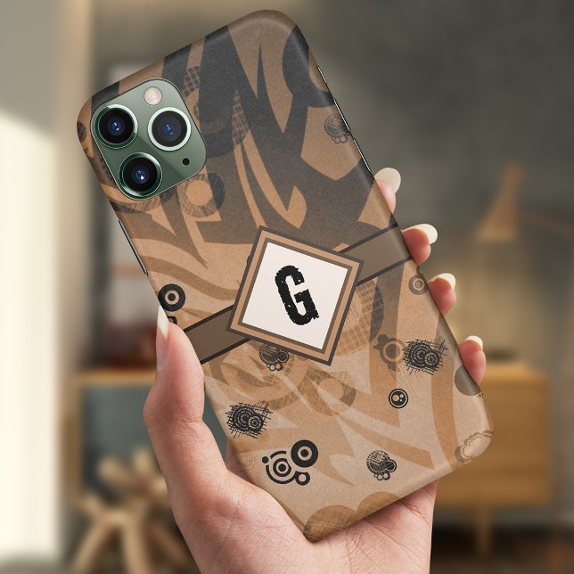 Tribal Grunge, Shades of Brown & Grey Monogram Case-Mate iPhone Case (Creator Uploaded)