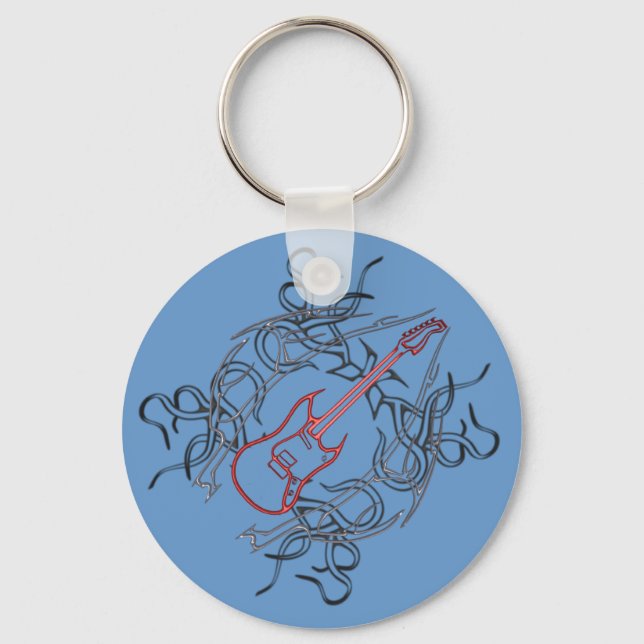 Tribal Guitar Graphic Key Ring (Front)