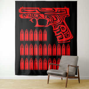 Tribal Gun Illustration Tapestry