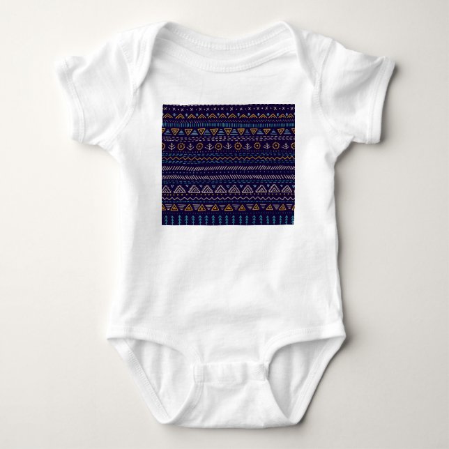 Tribal Hand-Drawn: Ethnic Seamless Pattern Baby Bodysuit (Front)