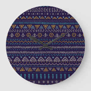 Tribal Hand-Drawn: Ethnic Seamless Pattern Large Clock