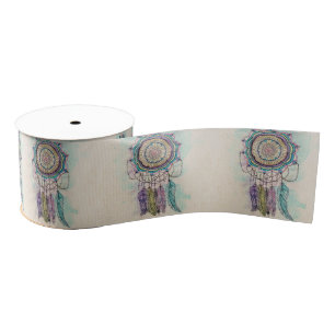 tribal hand paint dreamcatcher mandala design grosgrain ribbon