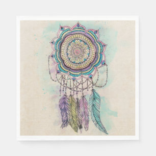 tribal hand paint dreamcatcher mandala design napkin