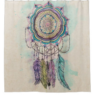 tribal hand paint dreamcatcher mandala design shower curtain
