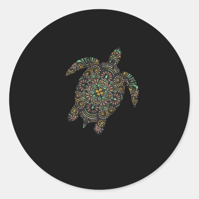 Tribal Hawaiian Sea Turtle Classic Round Sticker (Front)