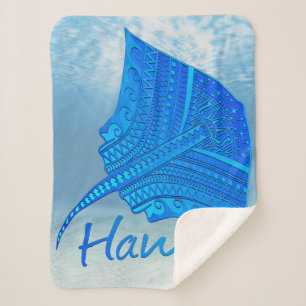 Tribal Hawaiian Stingray Sherpa Blanket