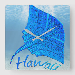 Tribal Hawaiian Stingray Square Wall Clock