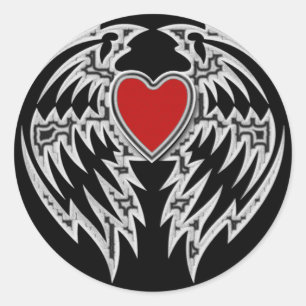 TRIBAL HEART AND WINGS CLASSIC ROUND STICKER