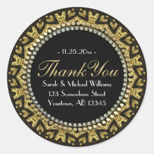 Tribal HeART Deco Gold Black Thank You Stickers